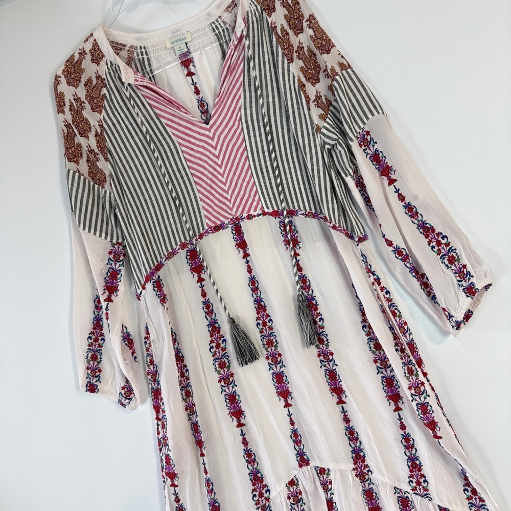 Sundance Laisella Kaftan Dress Womens S White Embroidered Tassel Ruffle Maxi - Picture 7 of 15